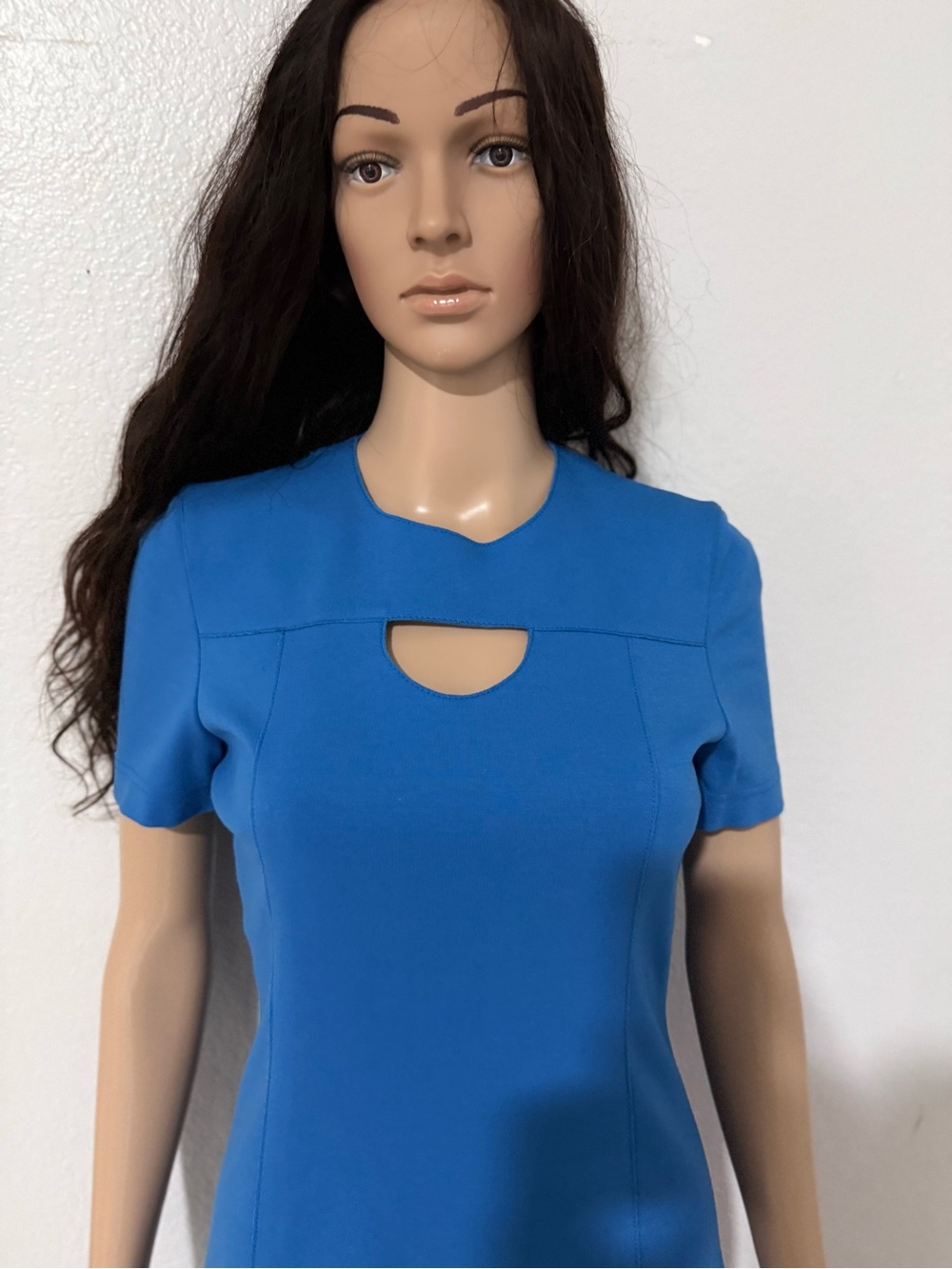 Akris Cobalt Blue Short-Sleeve Keyhole Top